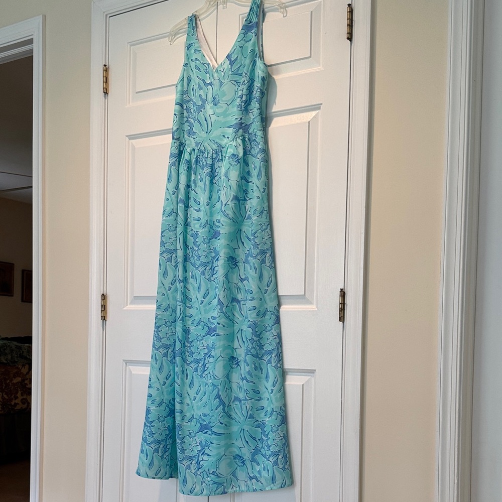 Vineyard Vines Aqua Floral V-Neck Maxi Dress
